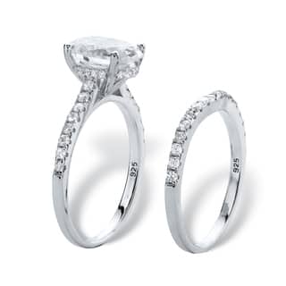 Wedding Ring Sets Cubic Zirconia Rings For Less 3 14 Tcw Oval Cut Cubic Zirconia Bridal Wedding Ring Set In Platinum Over Sterling Silver