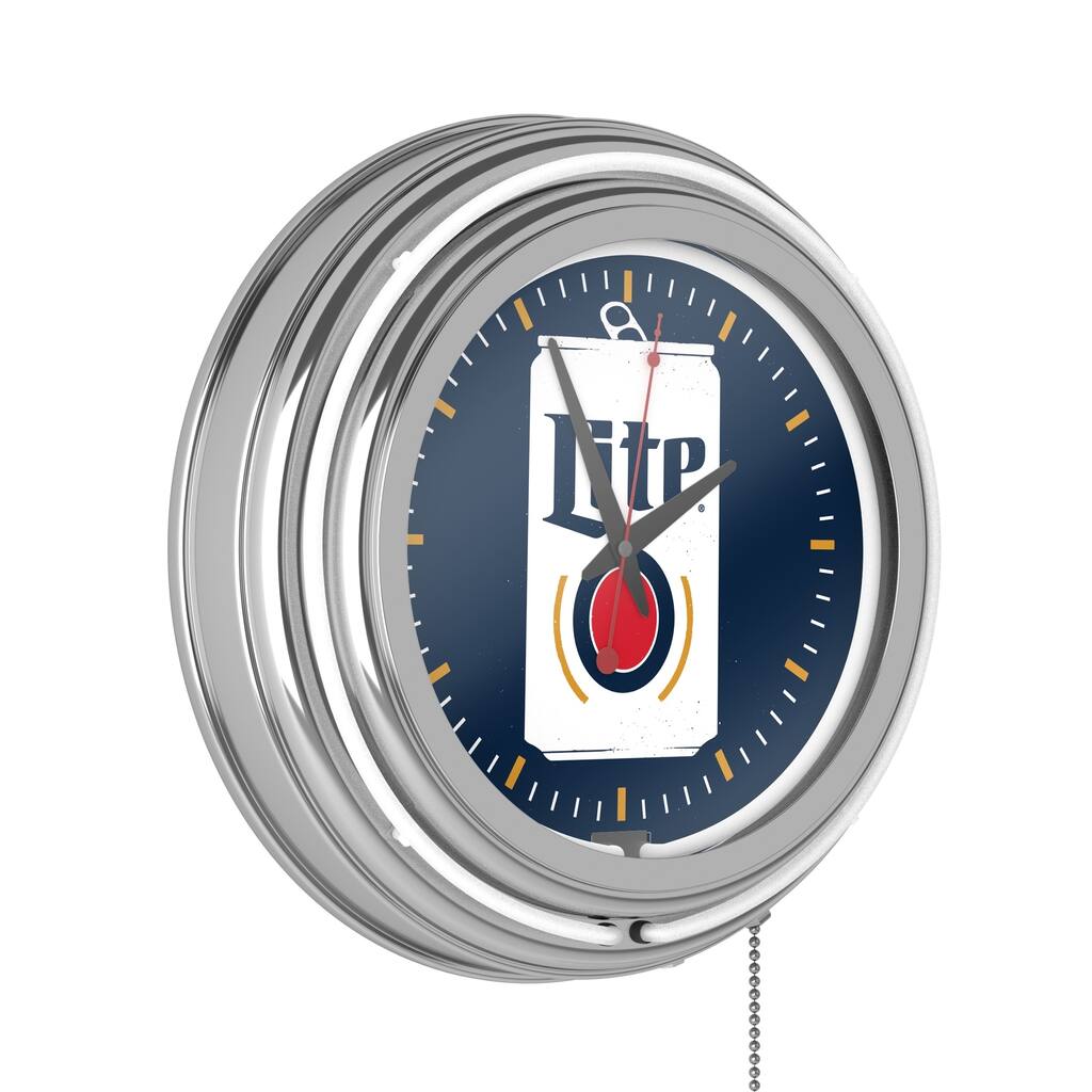 Miller Lite Chrome Double Rung Neon Clock - Minimalist Can - 14.5" x 14.5" x 3"
