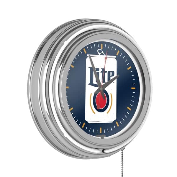 slide 2 of 6, Miller Lite Chrome Double Rung Neon Clock - Minimalist Can - 14.5" x 14.5" x 3"