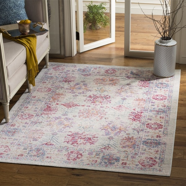 Shop Safavieh Windsor Transitional Geometric Cotton Ivory/ Fuchsia Area