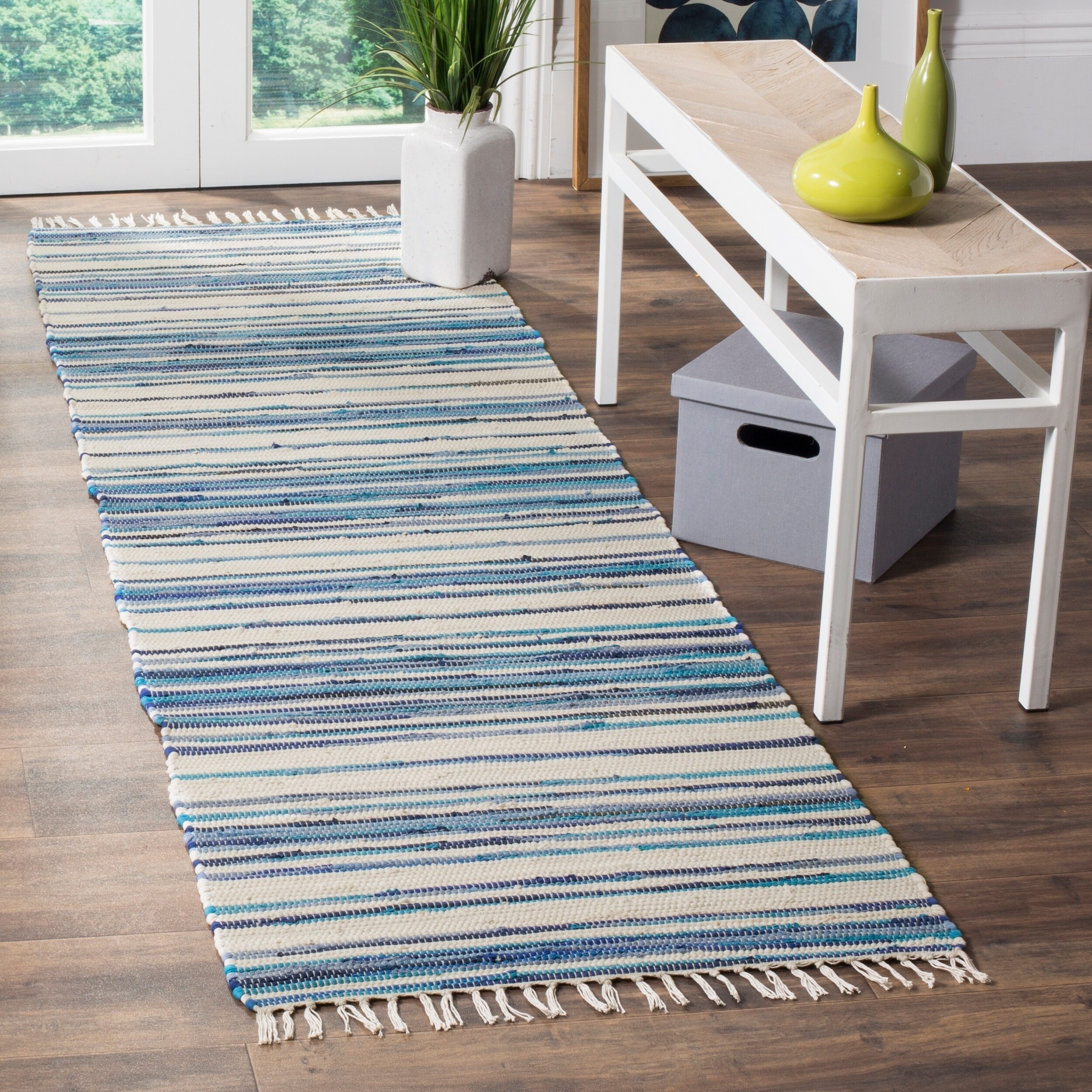Shop Safavieh Rag Rug Transitional Stripe HandWoven Cotton Ivory/ Blue