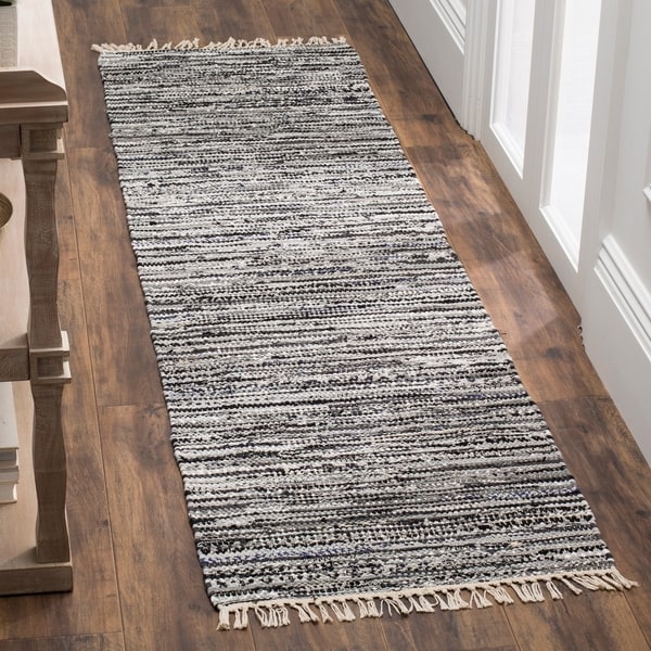 Safavieh Rag Rug Transitional Stripe Hand Woven Cotton Grey Safavieh Rag Rug Transitional Stripe Hand Woven Cotton Grey Runner 2 X27