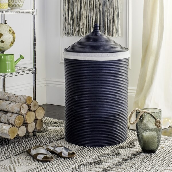 Shop Safavieh Wellington Rattan Navy Storage Hamper With