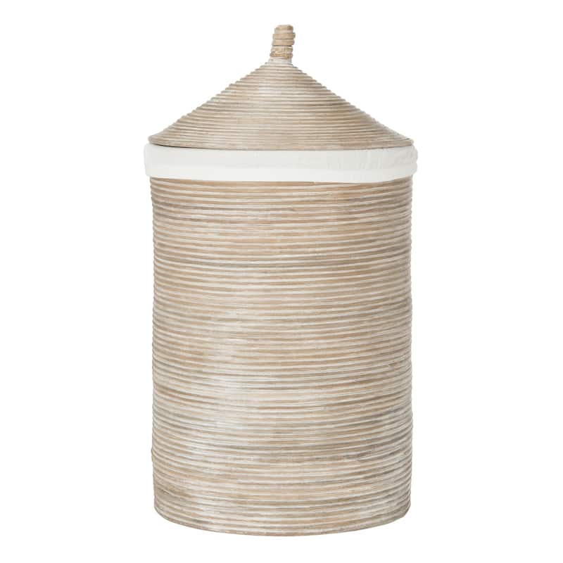 SAFAVIEH Wellington Rattan White Wash Storage Hamper With Liner - 19.5" x 19.5" x 33.1"