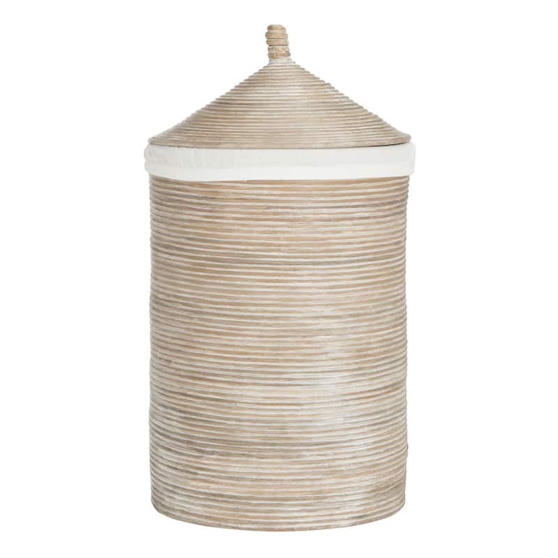 SAFAVIEH Wellington Rattan White Wash Storage Hamper With Liner - 19.5" x 19.5" x 33.1"