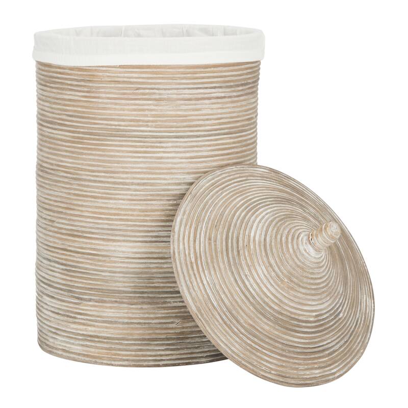 SAFAVIEH Wellington Rattan White Wash Storage Hamper With Liner - 19.5" x 19.5" x 33.1"