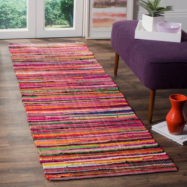 Safavieh Rag Rug Transitional Stripe Hand-Woven Cotton Red/ Multi Runner Rug - 2'3 x 10'