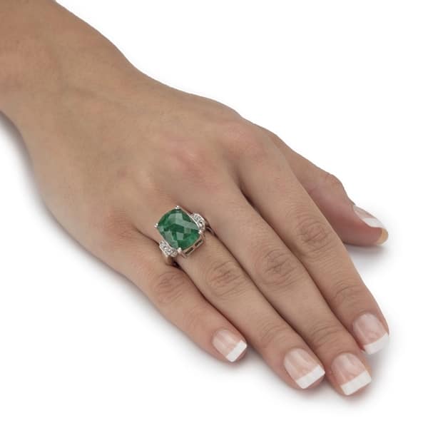 3.25 Ct AFFY Cushion-Cut Simulated Green Emerald Solitaire Ring in 14K Gold Over Sterling Silver