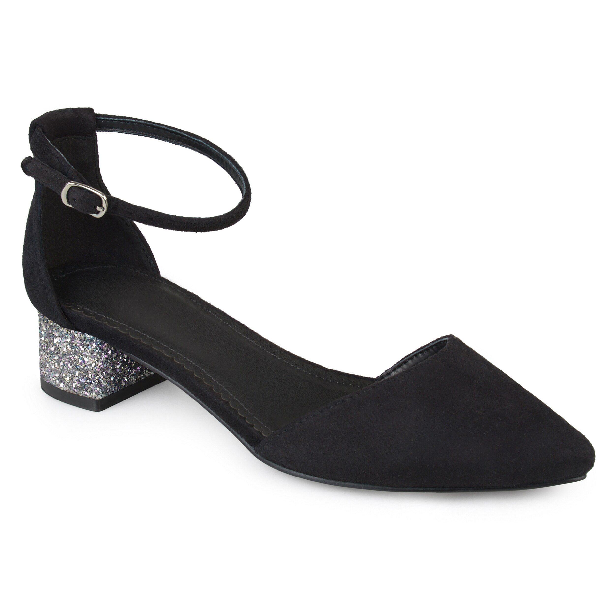 Women Sparkly High Heel Evening Shoes Ankle Strap Pointed Court Classic Design