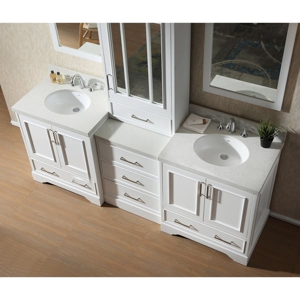 Shop Stafford White Wood 85 Inch Double Sink Vanity Set With Center Medicine Cabinet Overstock 16413312