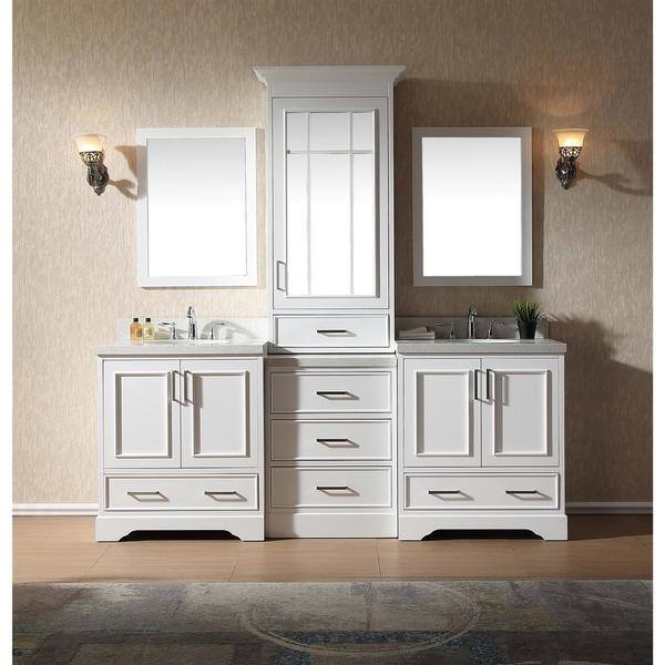 Shop Stafford White Wood 85 Inch Double Sink Vanity Set With Center Medicine Cabinet Overstock 16413312