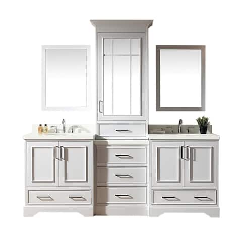 Stafford White Wood 85-inch Double Sink Vanity Set with Center Medicine Cabinet