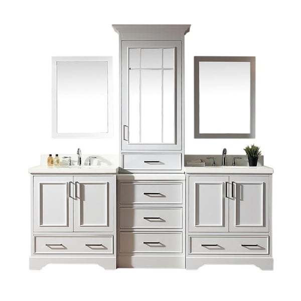 Stafford White Wood 85-inch Double Sink Vanity Set with ...