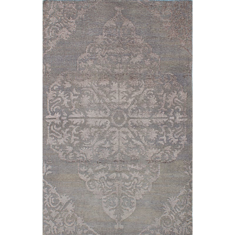 Hand-knotted La Seda Turquoise Silk, Wool Rug - 4'11" x 7'9" - Grey