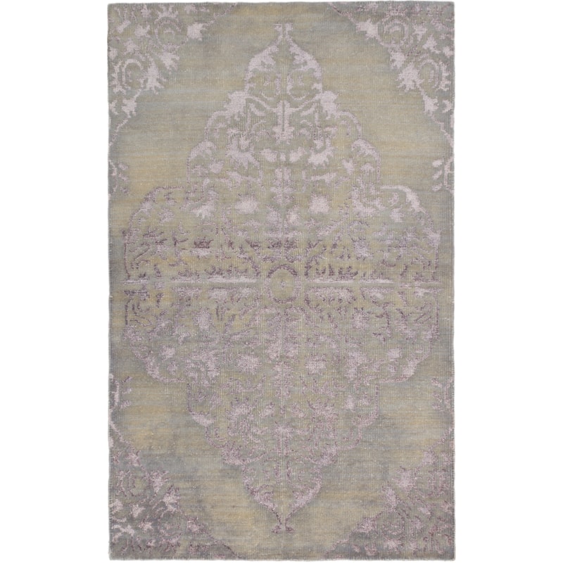 Hand-knotted La Seda Turquoise Silk, Wool Rug - 4'10" x 7'10" - Khaki