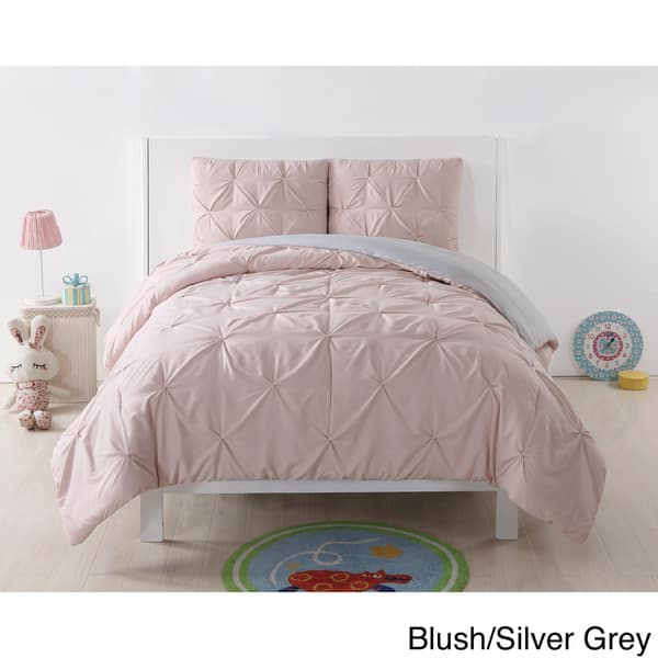 slide 2 of 14, My World Pinch Pleat Solid 3-piece Duvet Set Blush/Silver - Twin/Twin XL