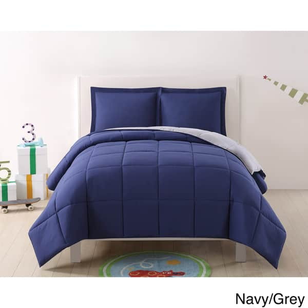 slide 2 of 14, My World Solid Reversible 3-piece Comforter Set Navy/ Grey - Full - Queen