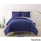 preview thumbnail 3 of 16, My World Solid Reversible 3-piece Comforter Set Navy/ Grey - Full - Queen