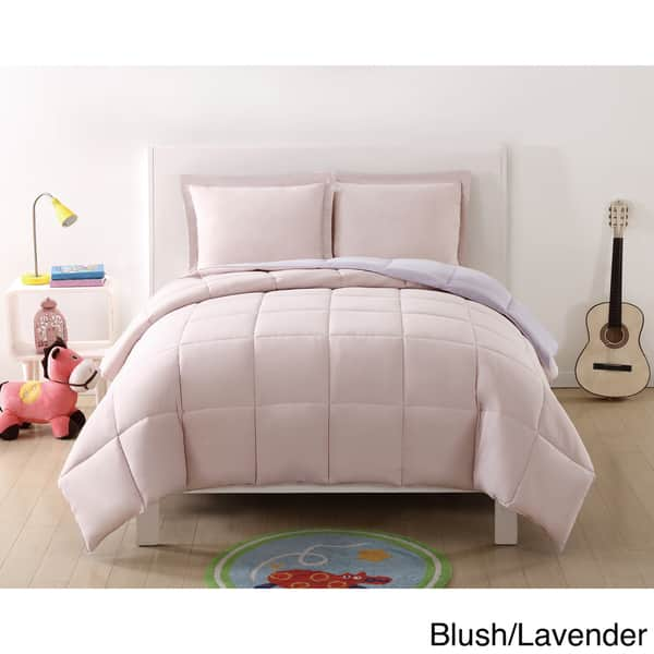 slide 2 of 14, My World Solid Reversible 3-piece Comforter Set Blush/ Lavender - Full - Queen