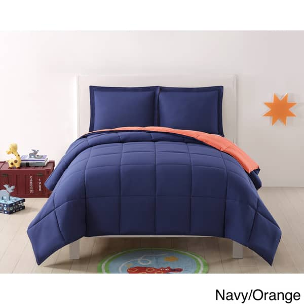 slide 2 of 14, My World Solid Reversible 3-piece Comforter Set Navy/ Grey - Twin - Twin XL