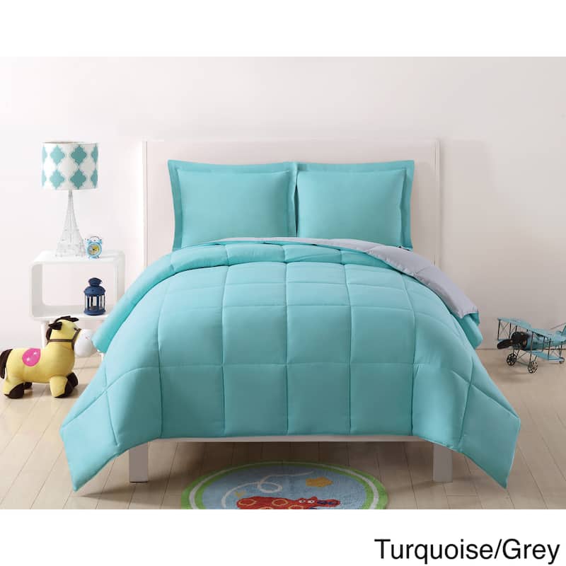 My World Solid Reversible 3-piece Comforter Set - Twin - Twin XL - Turquoise/Grey