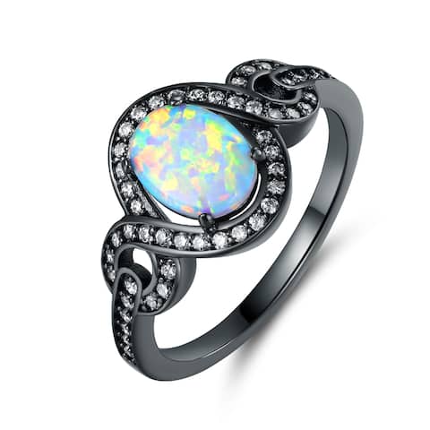 Black Rhodium Plated Fire Opal Oval Statement Ring