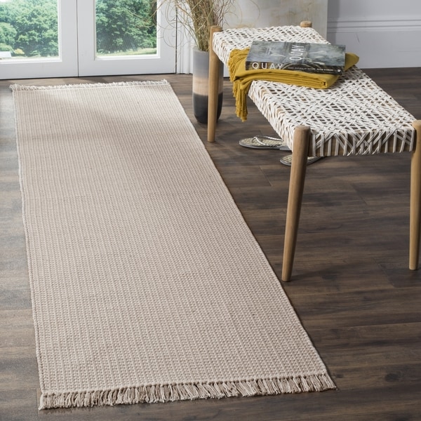 Safavieh Montauk Transitional Geometric Hand-Woven Cotton Ivory/ Grey Runner Rug (2'3 x 6')