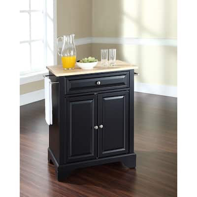 Crosley LaFayette Black-finished Wood 2-door Portable Kitchen Island With Drawer and Natural Wood Top - 18"d x 31"w x 35"h