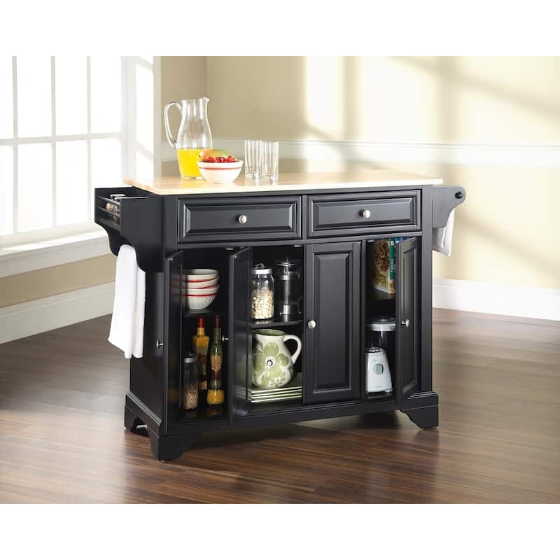 Crosley LaFayette Black Wood Kitchen Island with Natural Wood Top - 18"d x 51.5"w x 36"h