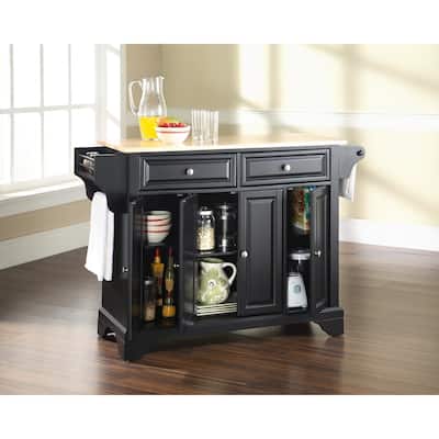 Crosley LaFayette Black Wood Kitchen Island with Natural Wood Top - 18"d x 51.5"w x 36"h