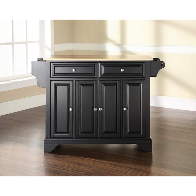 Crosley LaFayette Black Wood Kitchen Island with Natural Wood Top - 18"d x 51.5"w x 36"h