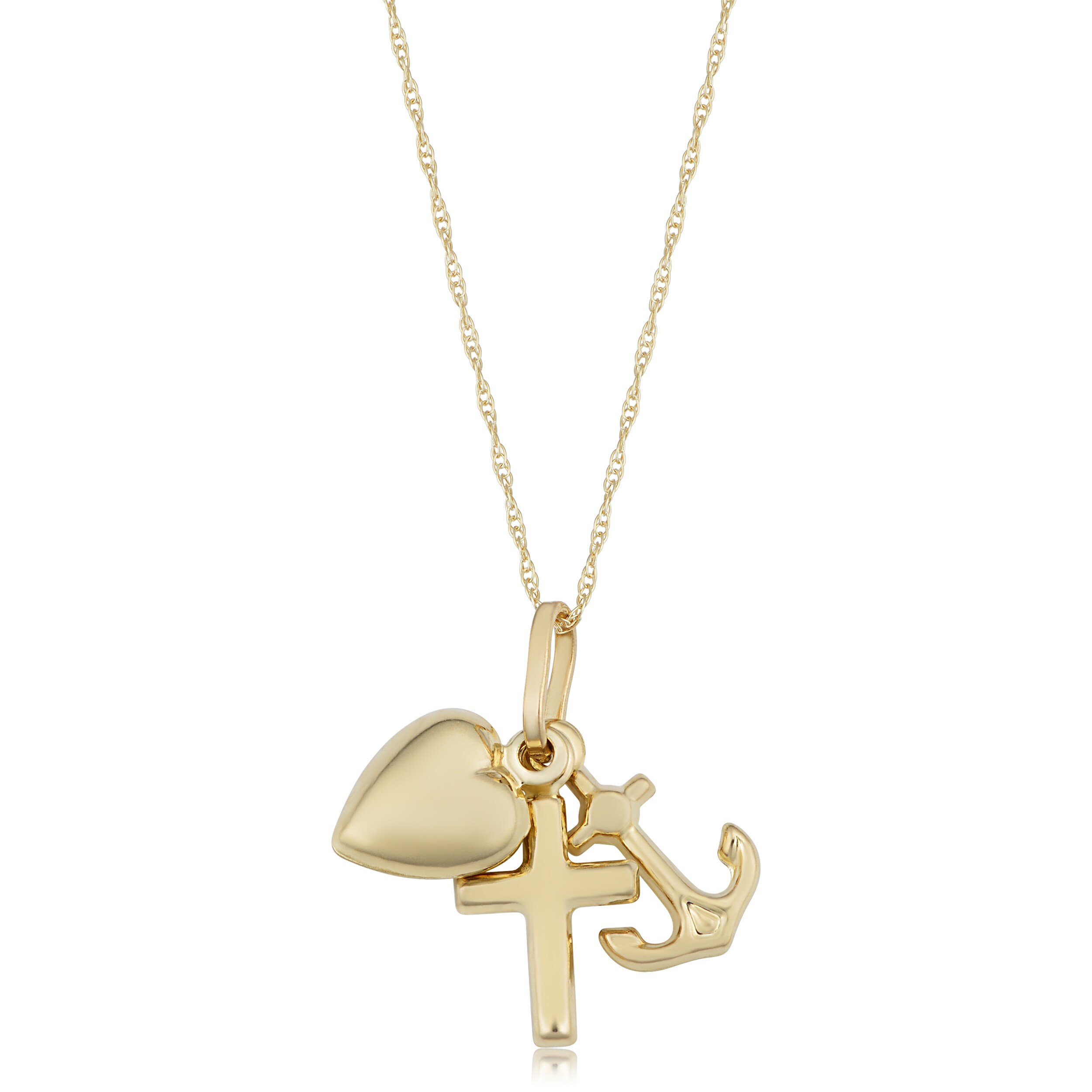 Faith Hope & LOVE Charity Gold NECKLACE Charm ANCHOR Heart Cross