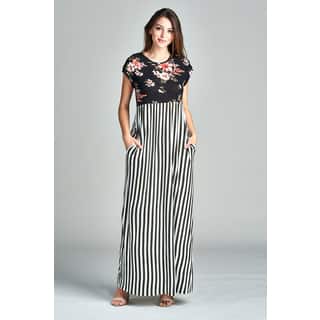 Spicy Mix Moriah Floral Striped Maxi Dress with Side Slit Pockets