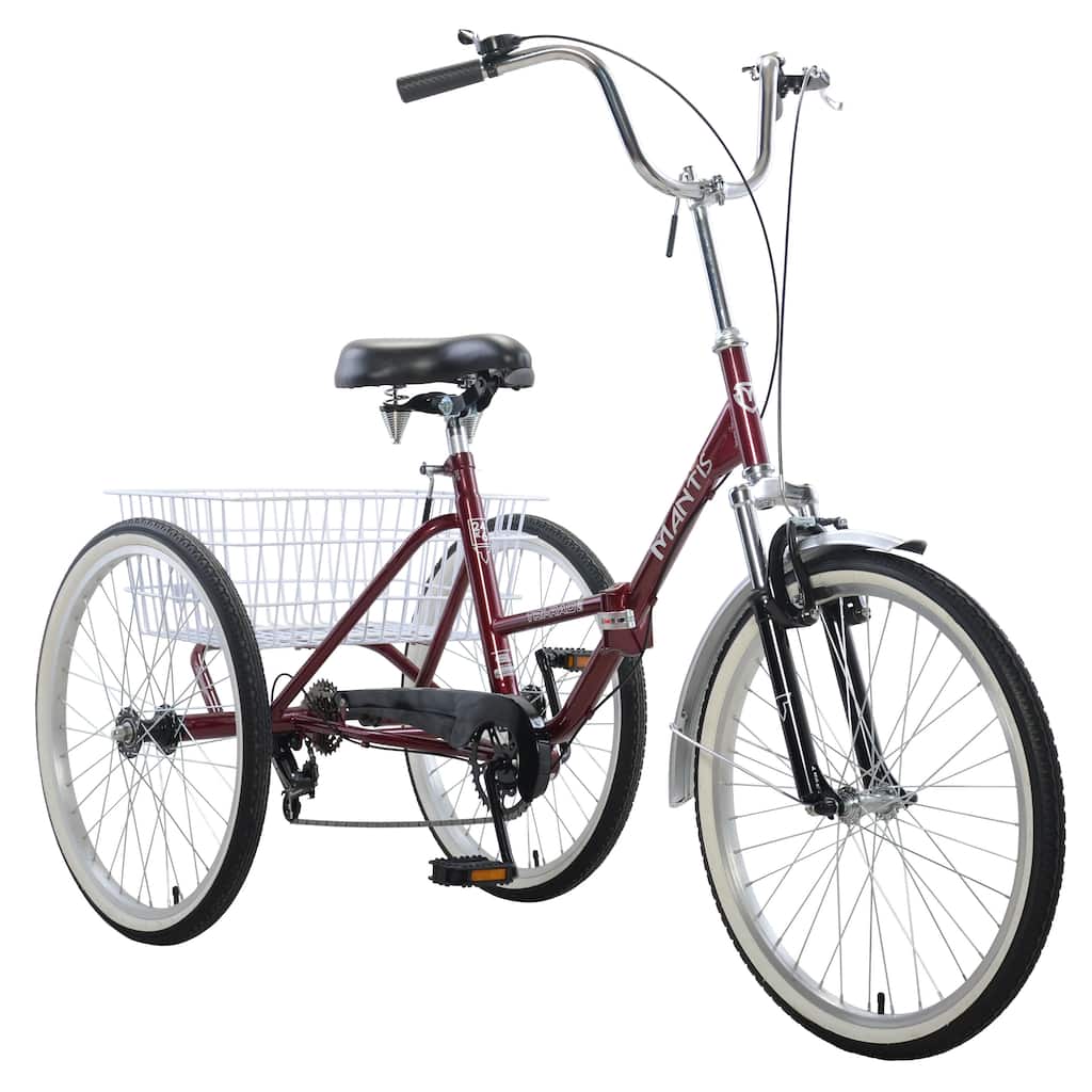 Mantis Tri-Rad Burgundy 6-speed 24-inch-wheel Adult Folding Tricycle