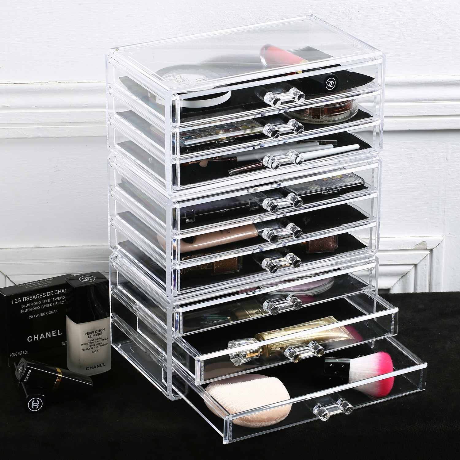 Ikee Design Acrylic Jewelry and Makeup Organizer Storage Drawer 3-piece Set  with 9 Large Drawers (As Is Item) - Bed Bath & Beyond - 27677106