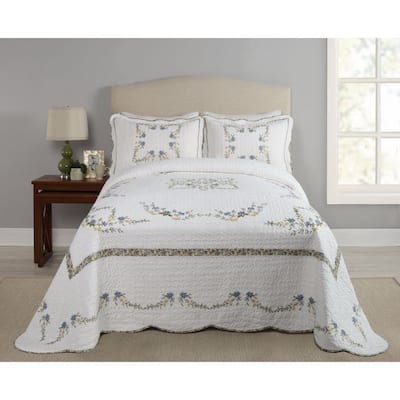 Porch & Den Isaac Floral Motif White Cotton Oversized Bedspread