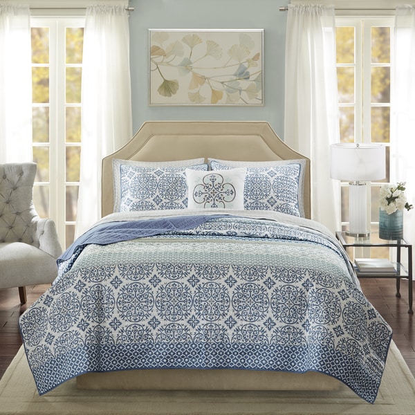 Madison Park Essentials Nova Blue Complete Coverlet and Cotton Sheet Set
