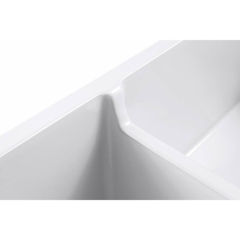 Sutton Place Fireclay 33" L x 18" W Double Bowl Farmhouse Kitchen Sink with Grid & Strainer In White