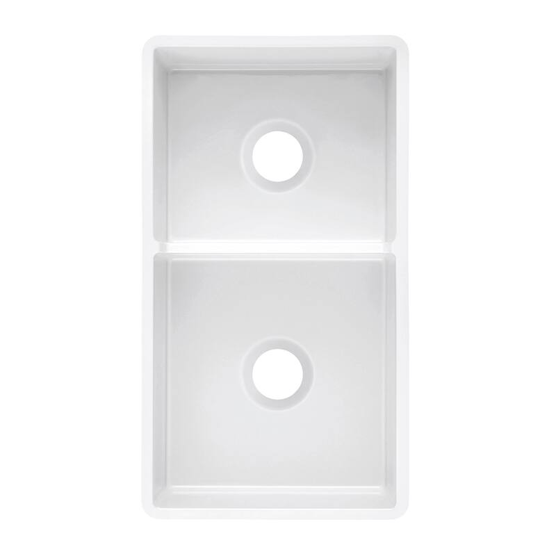Sutton Place Fireclay 33" L x 18" W Double Bowl Farmhouse Kitchen Sink with Grid & Strainer In White