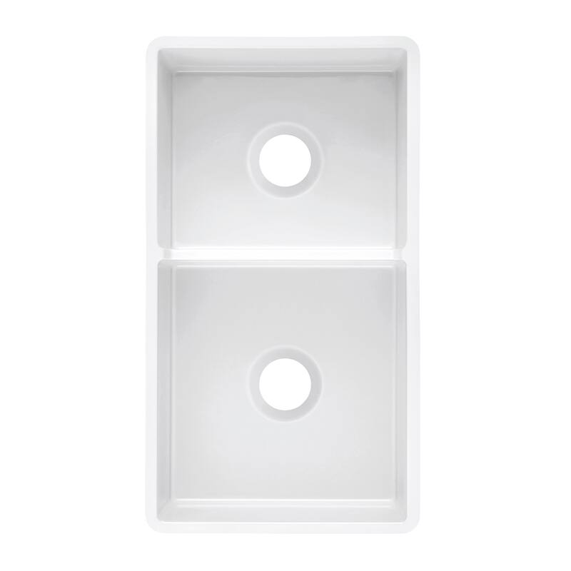 Sutton Place Fireclay 33" L x 18" W Double Bowl Farmhouse Kitchen Sink with Grid & Strainer In White