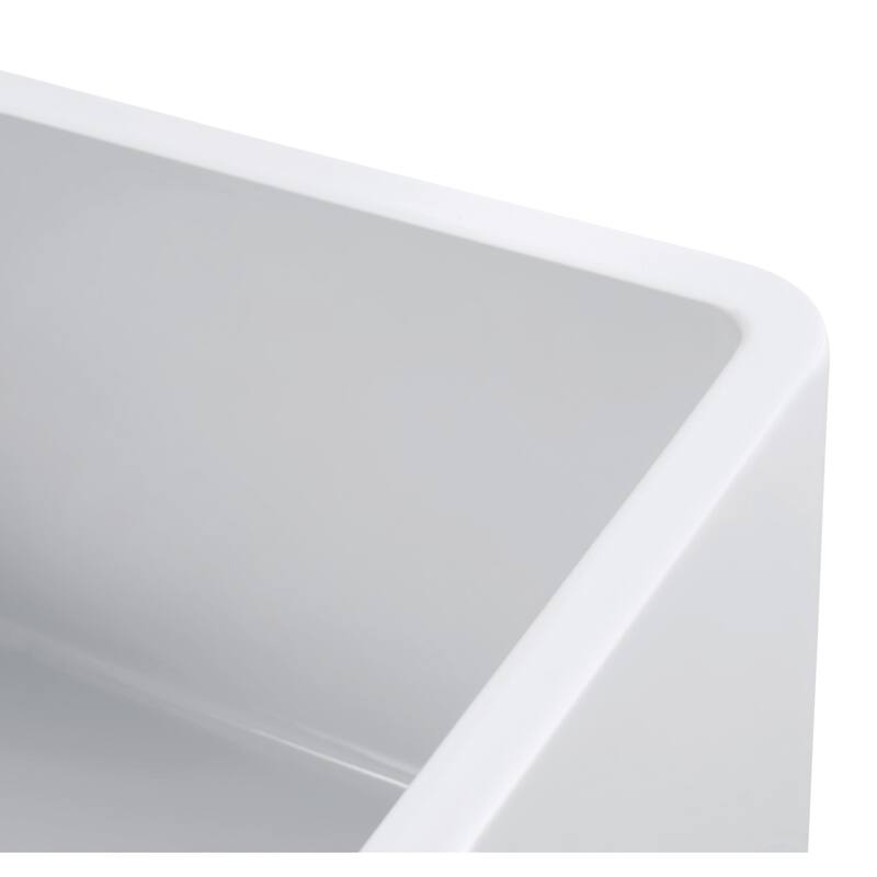 Sutton Place Fireclay 33" L x 18" W Double Bowl Farmhouse Kitchen Sink with Grid & Strainer In White
