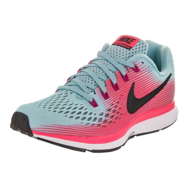 pink and blue running shoes
