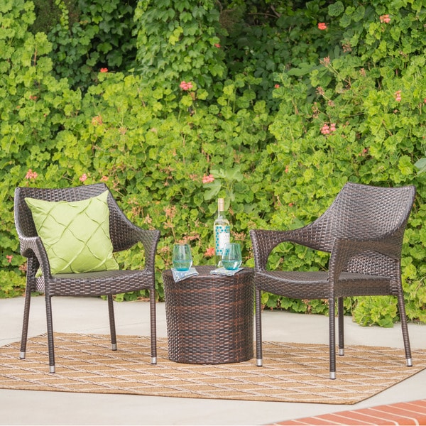 Hillside outdoor acacia wood wicker foldable bistro set with chairs and table by christopher knight discount home