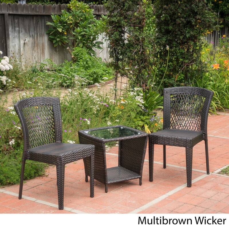 Astor Outdoor 3-piece Square Wicker Bistro Chat Set by Christopher Knight Home
