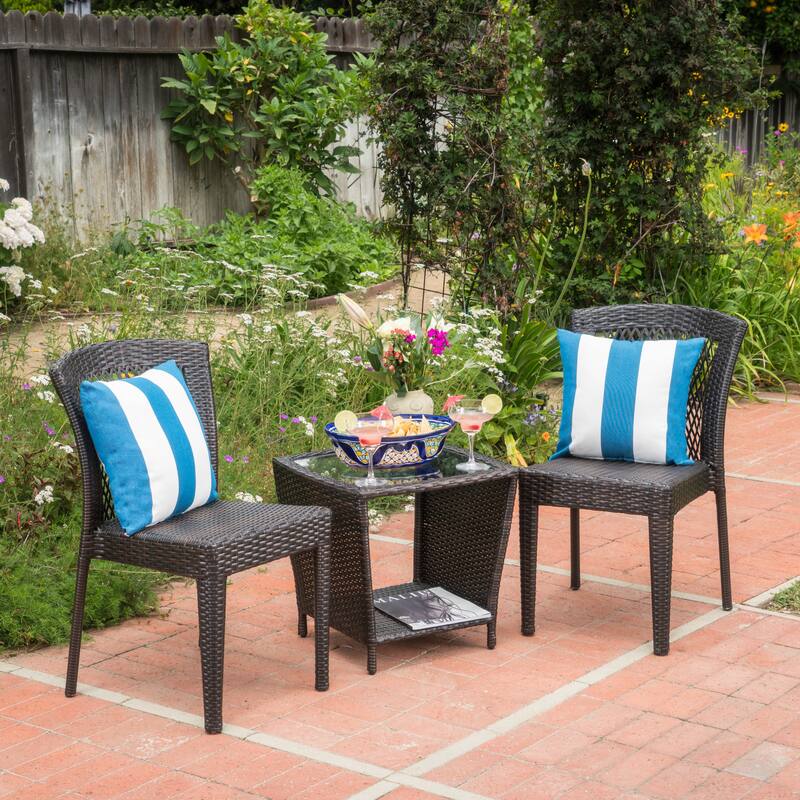 Astor Outdoor 3-piece Square Wicker Bistro Chat Set by Christopher Knight Home
