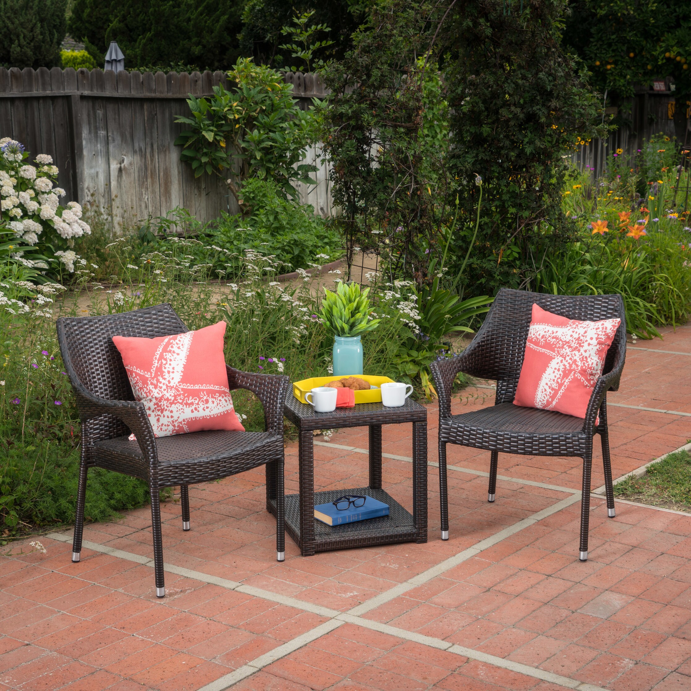 Shop Astoria Outdoor 3 Piece Square Wicker Bistro Chat Set By Christopher Knight Home Overstock 16467021 Brown