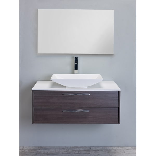 Shop Eviva Zenvi Grey Oak 39-inch Modern Bathroom Vanity Set with Overmount White Acrylic Sink ...