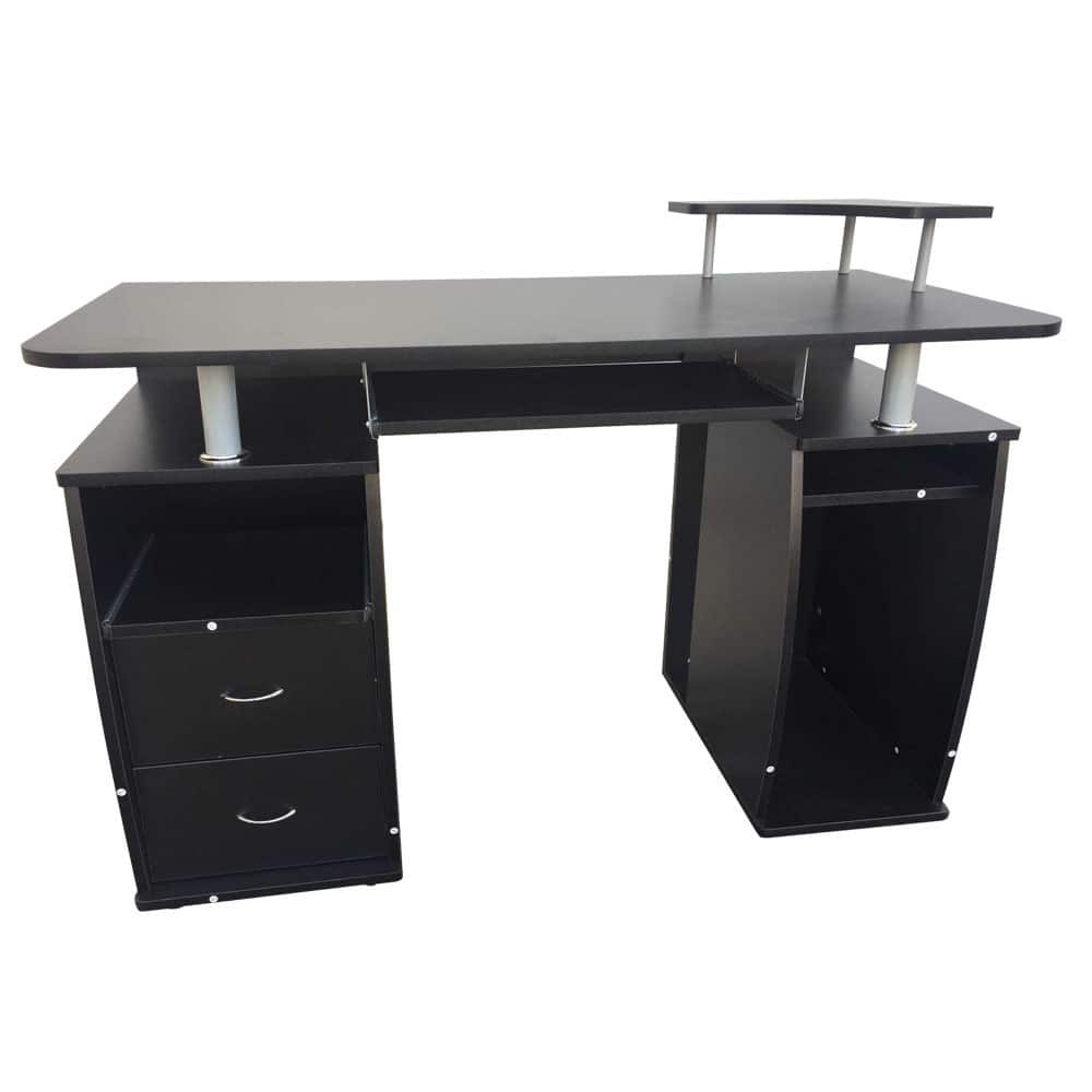 Integrated Melamine Board Computer Desk with Drawers Black