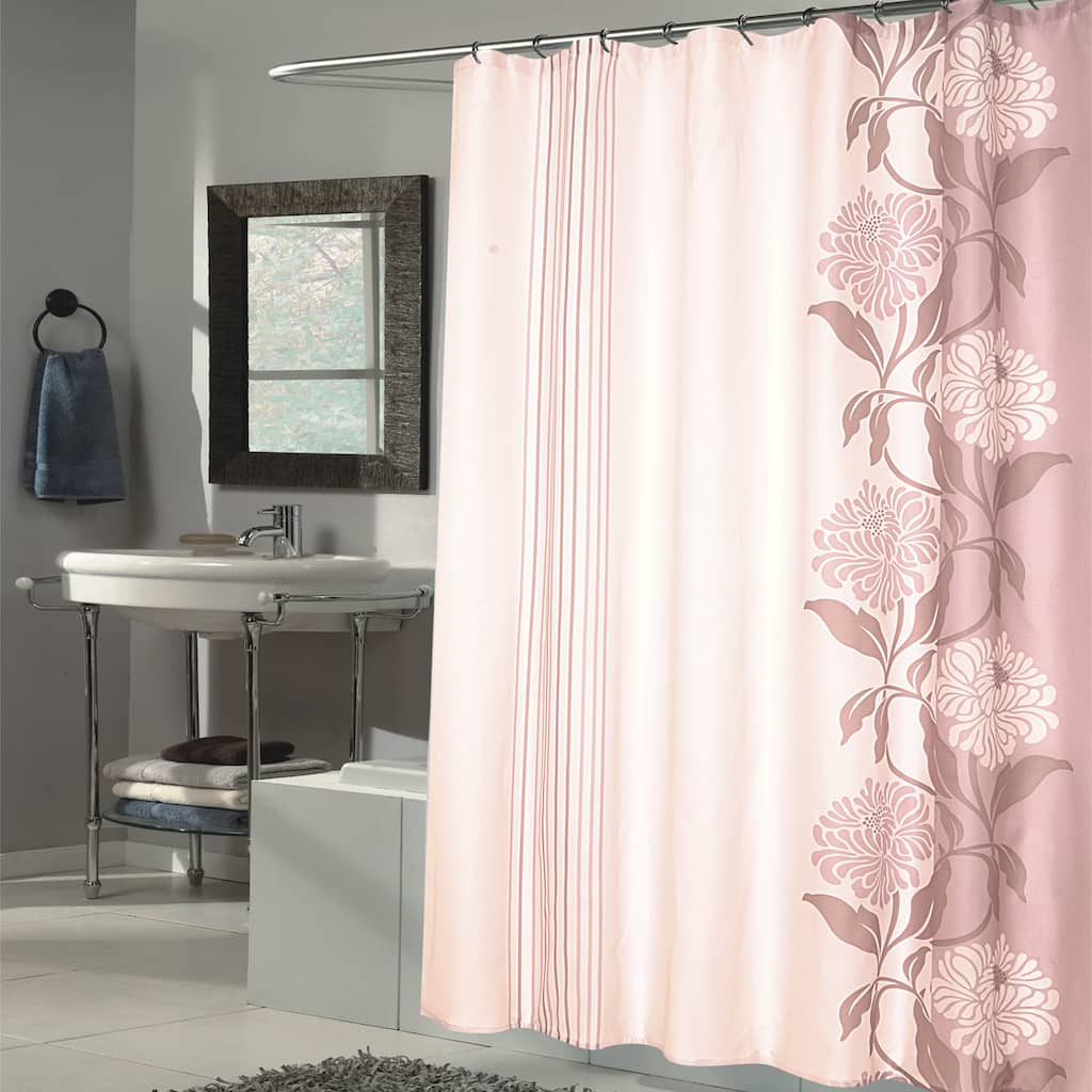 Beautiful Flower Motif Extra Long Fabric Shower Curtain (70"x96")