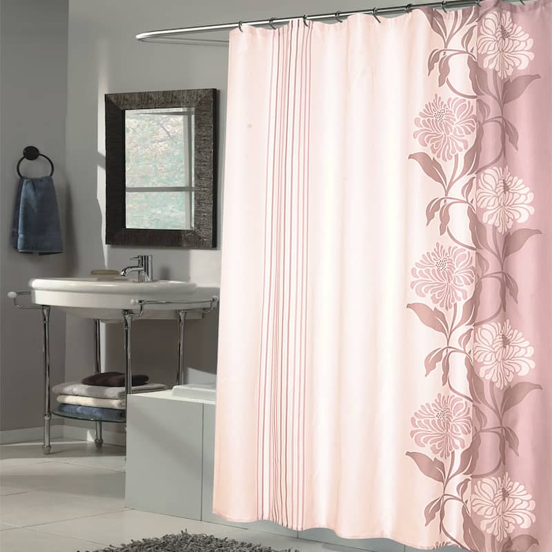 Beautiful Flower Motif Extra Long Fabric Shower Curtain (70"x96")